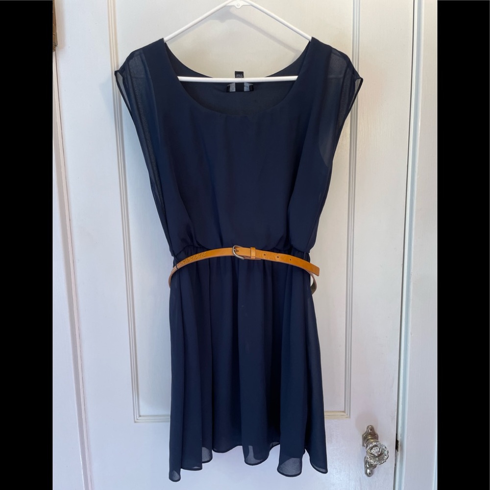 BCX navy dress with brown belt. Size medium